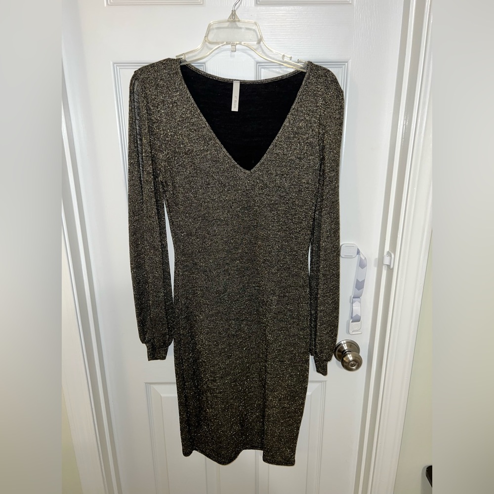 A+ Ellen black and gold mid length dress